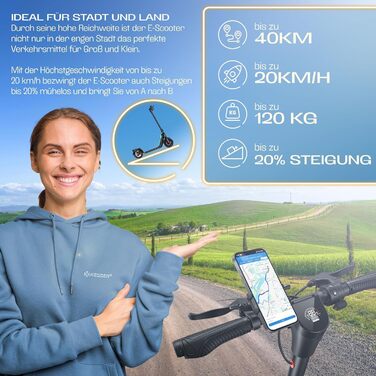 Електросамокат KESSER з дорожнім допуском, 40 км, складаний, 36В 10Аг, мотор 450Вт, навантаження до 120кг, 10