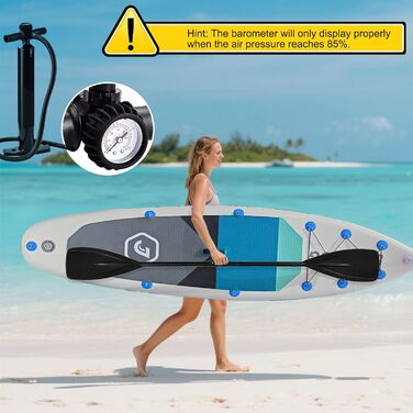 Надувний SUP Board JOOLOOG Stand Up Paddle Board 300 кг, 6 дюймів товщини, з аксесуарами для веслування для дорослих та підлітків, довжина 10'2/10'5', 320 x 81 x 15 см, зелено-сірий колір (білий/чорний з сидінням)