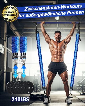 Набір для пілатесу з еластичними стрічками та стержнем, 4 рівні опору (180LBS/140LBS/240LBS/360LBS), для фітнесу, йоги, тренажерного залу, колір градієнт блакитний