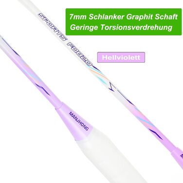 Набір для бадмінтона з 2 графітовими ракетками - зносостійкий дизайн - комплект для дорослих. Включає: воланчики, обмотка для ручки, сумка для ракеток. Колір: світло-фіолетовий + чорний