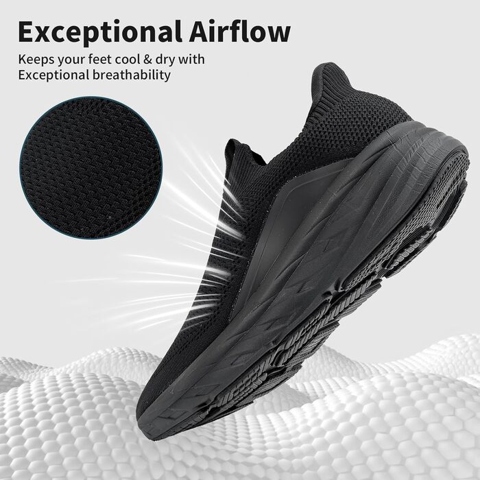 Чоловічі кросівки Sosenfer Slip-On без шнурівків, спортивні, для бігу, фітнесу, прогулянок, чорні, 42 EU