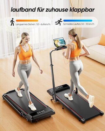 Біговий доріжки для дому з нахилом, 5-в-1, з регулюванням кута, 2.5HP, складний, для дому та офісу, LED-дисплей, до 136 кг, без встановлення (червоний)