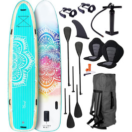 Надувний SUP Board BRASŤ Family | Комплект для сім'ї | XXL | 370x87x15 см, до 210 кг | 7 дизайнів | з аксесуарами (2 сидіння для каяка, 2 петлі для ніг, насос, рюкзак, 2 весла)