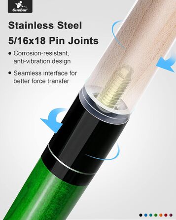 Кю-бар Pool-Queues: кий для більярду, 147 см, для дорослих, 2 частини, ручка з екошкіри, різні кольори (7 кольорів), вага 510-595 г