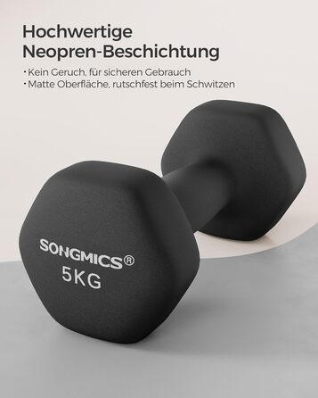 Гантелі SONGMICS 2x5 кг, неопрено-обробка, шестигранні, набір для домашніх тренувань