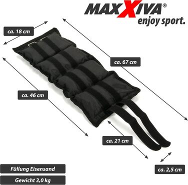 Обважнювачі для рук і ніг MAXXIVA 2x3 кг, чорні, наповнення залізний пісок, для бігу та тренувань