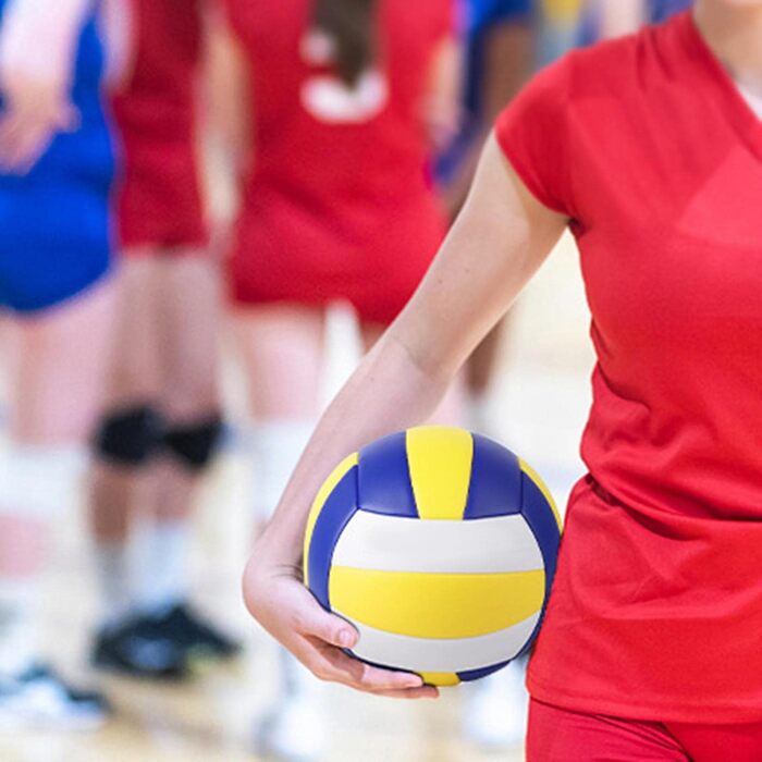 Волейбольний м'яч Perfeclan Standard 5 для залу, басейну, активного відпочинку. Синій, жовтий, з помпою