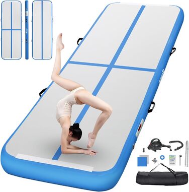 FBSPORT Airtrack Matte - килимок для гімнастики та йоги, 400x100x20 см (синій)
