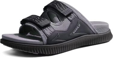 Чоловічі спортивні сандалі KuaiLu з м'якою устілкою, ортопедичні для фасціїту, підошва для хайкінгу, літні, легкі, відкриті, з регульованим липучкою (Сірий, 43 EU)