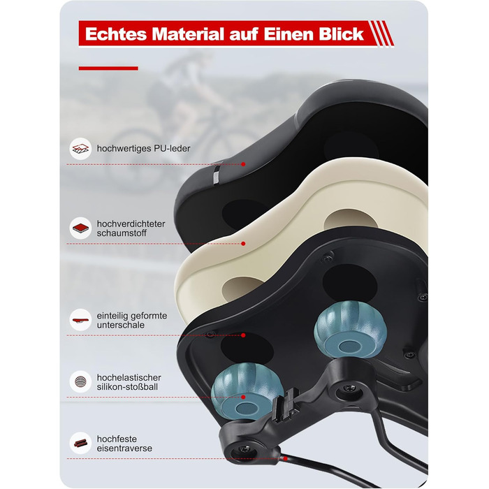 PRMHOOT Велосипедне сідло для чоловіків та жінок з Memory Foam, зручне, м'яке, ергономічне, дихаюче, амортизуюче. Підходить для електровелосипедів, MTB, шосе, міських велосипедів (Чорний)