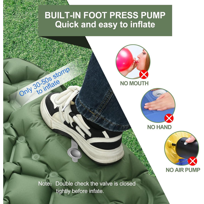 Саморозгортальний килимок для кемпінгу Podazz - ультралегка спальна матрац з подушкою, 10 см товщина, водонепроникний, з вбудованим насосом для туризму (блакитний)