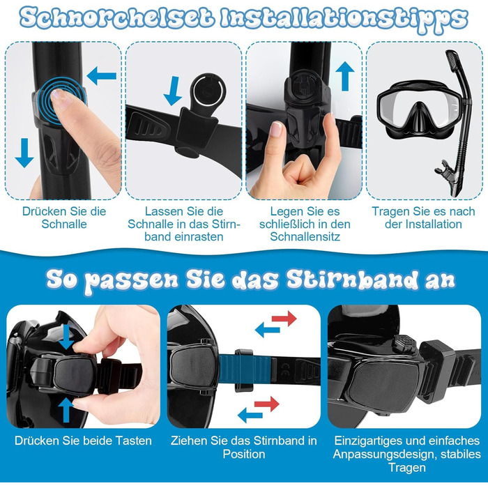 Набір для снорклінгу для дорослих: маска, трубка та ласти. Суха трубка, антизапітніюча маска з загартованого скла. Для плавання, снорклінгу та дайвінгу. Чорний колір
