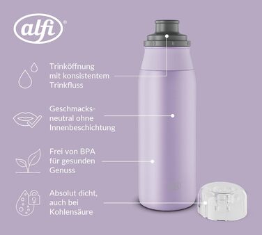 Пляшка для води alfi ELEMENT 600 мл з нержавіючої сталі, герметична, для газованих напоїв, зелена матова, легка, без BPA, можна мити в посудомийці