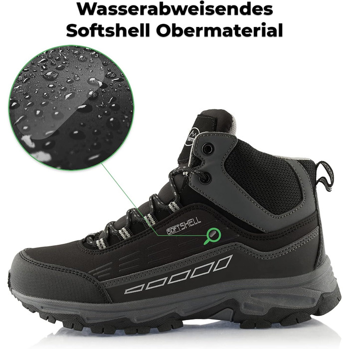 Черевики для ходьби жіночі та чоловічі, водонепроникні зимові черевики (36 EU, чорний, сірий)