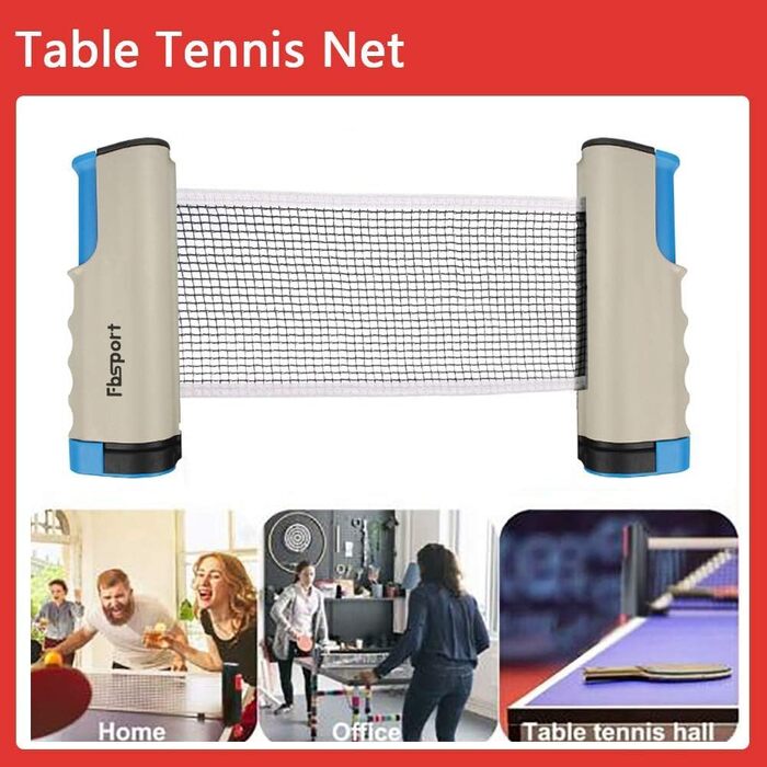 Набір для пінг-понгу FBSPORT: 2 ракетки, 6 м'ячів, сітка, сумка. Підходить для початківців та досвідчених гравців. Сірий колір