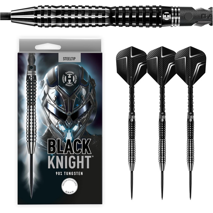 Набір дротиків Harrows Black Knight 90% вольфрам, 22-25 г, сталевий наконечник, Black Carbon ST Midi, Micron Black Knight Flights