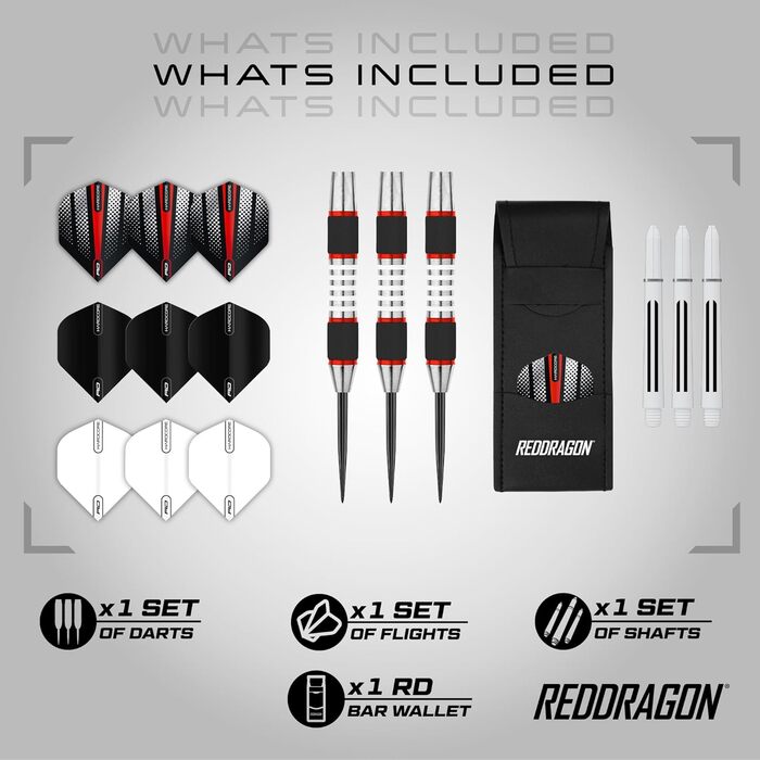 Дротики Red Dragon Axis Rot 24 г, 85% вольфраму, професійні, з металевим наконечником, оперенням та шaftами