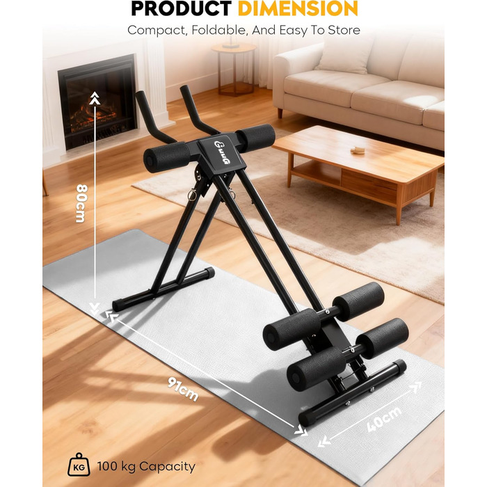 Тренування пресу вдома: Bauchmuskeltrainer - компактний складний тренажер для пресу, фітнес-обладнання для чоловіків та жінок (чорний)