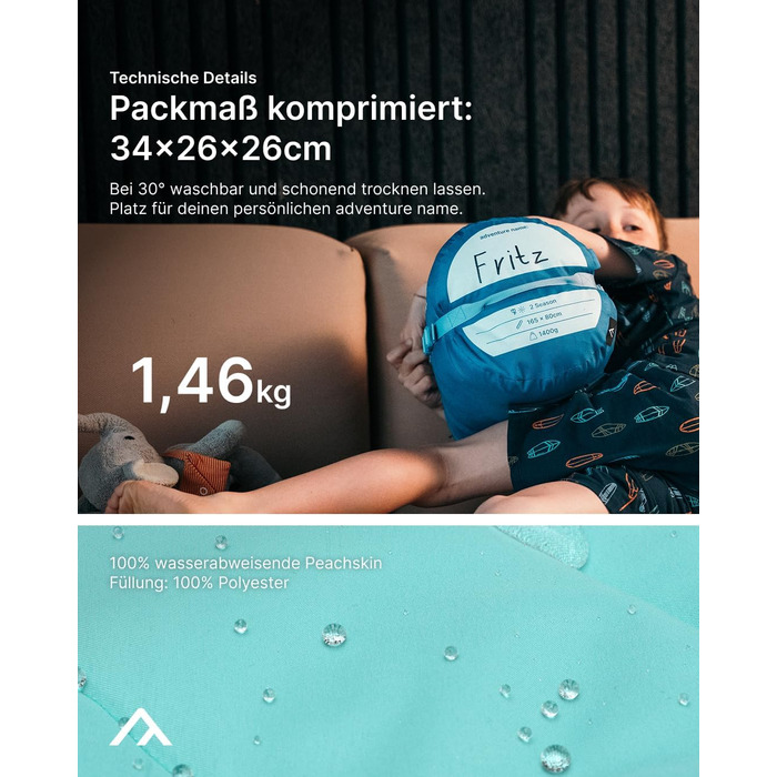 Спальник дитячий Qeedo Buddy Junior Camping 3 сезони (10-25°C) для хлопчиків та дівчаток до 140 см / 10 років Turtlemint