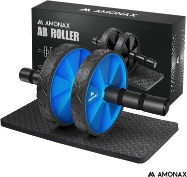 Ролер для пресу Amonax, тренажер для живота, колісо для пресу з нековзним покриттям, з м'яким килимком для колін, для чоловіків та жінок, тренування пресу (Блакитний)