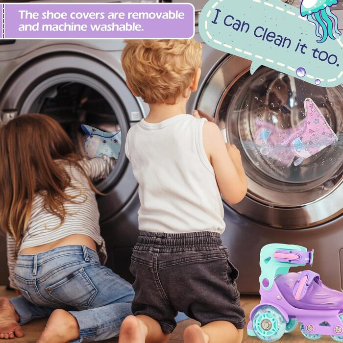 Дитячі ролики Kinder Rollschuhe для дівчаток та хлопчиків, Єдиноріг, Русалка, світлові колеса, 4 розміри, регульовані, для початківців, подарунок на Новий рік та день народження (XS(27~30), Русалка фіолетовий)