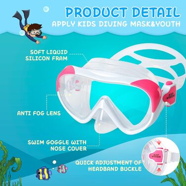 Дитячі окуляри для плавання Kinder Taucherbrille 180° Anti-Fog, маска для снорклінгу з носовою перегородкою, для підлітків 4-15 років, білі