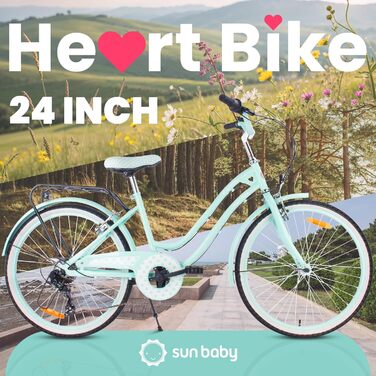 Дівчачий велосипед Sun Baby 20 дюймів, 6 швидкостей Shimano, для дітей 6-10 років, біло-золотий, Heart Bike