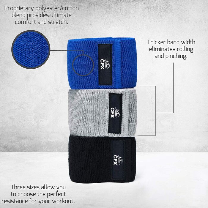 Набір еластичних стрічок для фітнесу CFX Resistance: 3 рівні опору, для йоги та силових тренувань (зелений, рожевий, фіолетовий, блакитний, чорний, сірий)