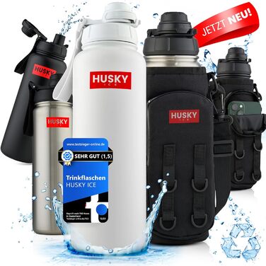 Термос HUSKY ICE 1.2 л із нержавіючої сталі, білий — пляшка для напоїв, подвійні стінки, термос, BPA-free, герметична, для спорту та активного відпочинку, з чохлом, підходить для миття в посудомийній машині