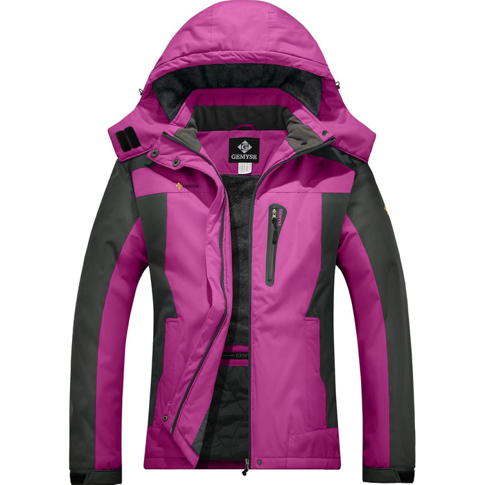 Жіноча лижна куртка GEMYSE: водонепроникна, вітронепроникна, з флісовою підкладкою, для активного відпочинку на снігу (M, Рожево-сіра)