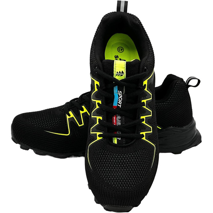 Чоловічі та жіночі трекінгові кросівки для піших прогулянок та бігу. Зручні кросівки для активного відпочинку, розмір 43 EU, чорно-зелені