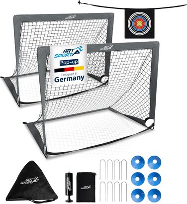 ArtSport Ворота для футболу Pop-up Goal Master - 2 шт. з аксесуарами - складані та готові до гри - 2 ворота для гри в приміщенні та на вулиці - дитячий футбол, ворота (Сірий)