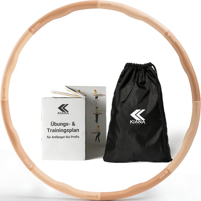 Hula Hoop KIANA SPORTS для схуднення, 1.2 кг - фітнес обруч з німецькою розробкою, хвилястий, коричневий + сумка та план тренувань