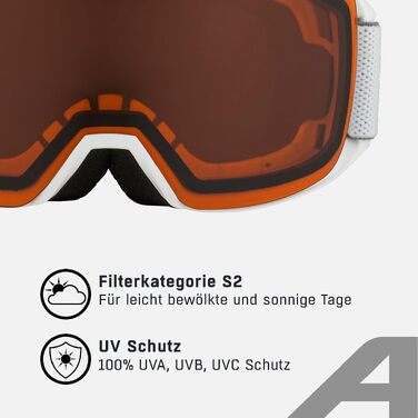 Гірськолижна маска ALPINA NAKISKA OTG безоправна, з 100% UV-захистом для дорослих, білий матовий, розмір M