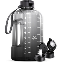 Фляга для води Aquafit з маркуванням часу - мотивуюча 3,5 л, чорна, з трубочкою, з пластику, 16 см x 30,48 см, багаторазова, для спорту та активного відпочинку, 3785 мл