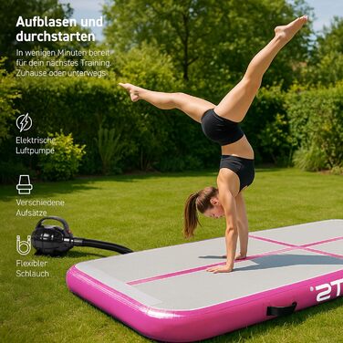 Air Track MSPORTS 10 см: надувний мат для гімнастики, чирлідингу, йоги та фітнесу (2м x 1м, рожевий)