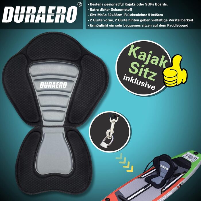 Надувна SUP-дошка 330x76x15 см, до 150 кг, з сидінням для каяка та кріпленням для камери, комплект аксесуарів (весло, насос, рюкзак), багатокольорова