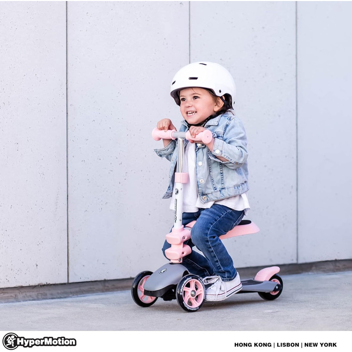 Самокат дитячий Kinderroller 3в1 рожевий: самокат-біговел-колісний скутер з сидінням для дівчаток та хлопчиків
