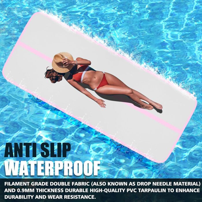 Гімнастичний надувний мат для перекидання BPB з електричним насосом. 10 футів. Килимок для тренувань, гімнастики, йоги, пляжного відпочинку. Рожевий.