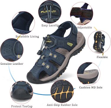 Чоловічі сандалі FLARUT для туризму та відпочинку на природі, шкіряні трекінгові сандалі, сині, 42 EU