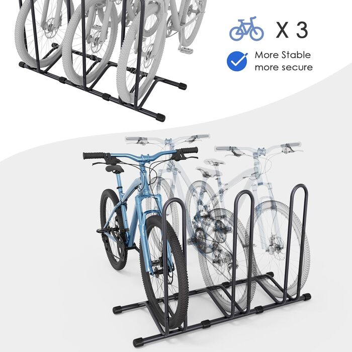 Підставка для велосипеда TLGREEN на підлогу, 3 шт. - для гірського, шосейного велосипеда, ширина шини до 80 мм, 20-28 дюймів, чорна