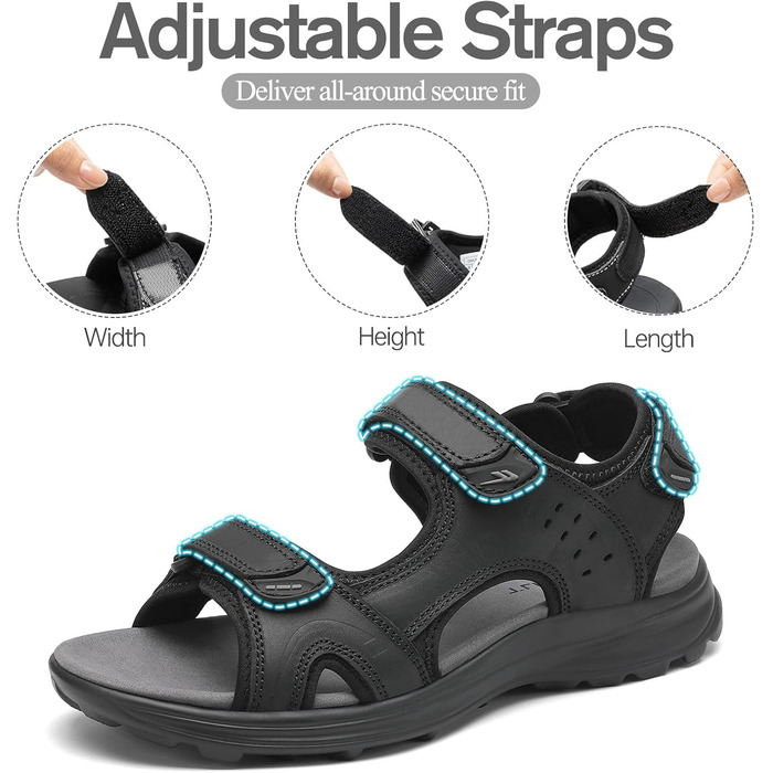 Чоловічі сандалі FLARUT для туризму та відпочинку на природі. Легкі сандалі з натуральної шкіри, чорного кольору, розмір 40 EU. Ідеальні для літа та активного відпочинку.