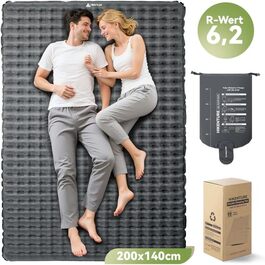 Каремат туристичний HIKENTURE 6.2 R-Wert, 8 см, на 2 особи, 140x200 см, для кемпінгу, подорожей, 4 пори року
