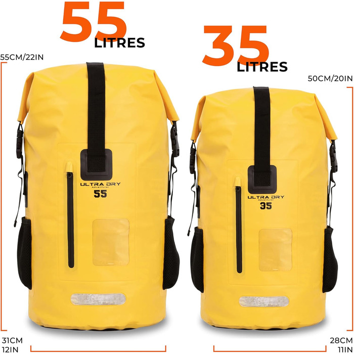 Водонепроникний рюкзак Dry Bag преміум-класу 35/55L, мішок для телефону, ідеальний для водних видів спорту та відпочинку (жовтий, 55 літрів)