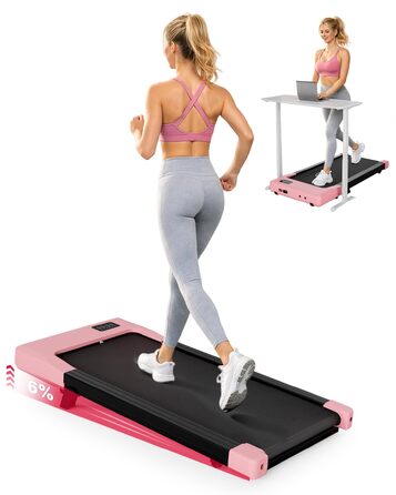 Бігова доріжка DeerRun Walking Pad з нахилом 6% для дому та офісу, компактний тренажер під стіл з LED-дисплеєм, керуванням через додаток та пультом, макс. навантаження 136 кг (Персиковий рожевий)