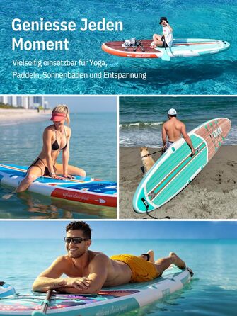 Надувне SUP-борд Niphean Stand Up Paddle Board з сидінням та аксесуарами, 320 см, для 2 осіб (200 кг), Greenwave Woodtune з StabilTrac-фіном