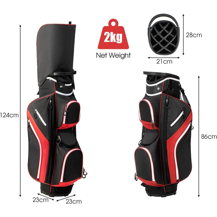 Сумка для гольфу LIFEZEAL Stand Bag з 14 відділеннями, з підтримкою, з ременем, тримачем для напоїв, 9 кишень, ізольованою кишенею, тримачем для парасольки, для чоловіків та жінок (червона)