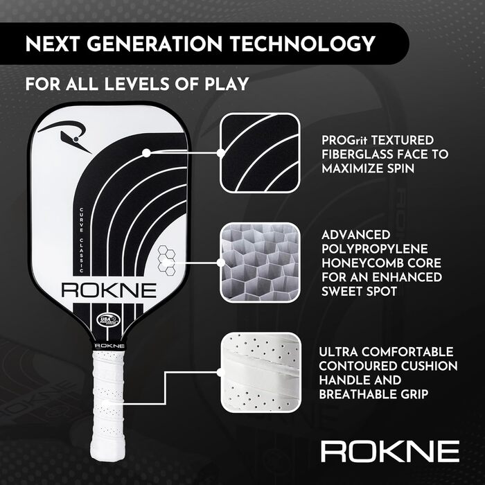 Ракне Curve Classic - ракетка для піклболу | Скловолокно, схвалена USAPA | Професійний рівень, максимальний оберт та потужність