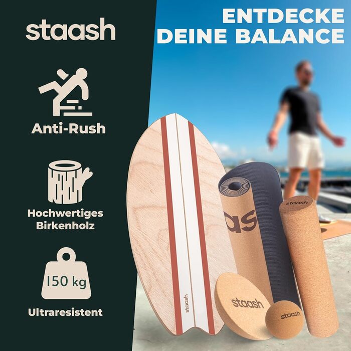 Баланс-борд STAASH® Balance Board Holz 5в1 — дерев'яна дошка для рівноваги та тренувань з додатком