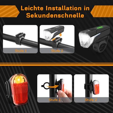 LED набір велосипедних фар 100 LUX, USB-зарядка, 2000 мАг, водонепроникні, сертифікат StVZO, для дітей та дорослих
